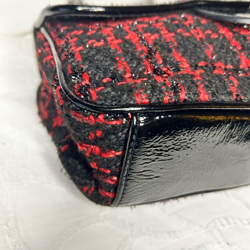 PARADOX LEATHER red and black Chic Tweed/Leather Shoulder Bag with chain strap - Picture 8 of 13